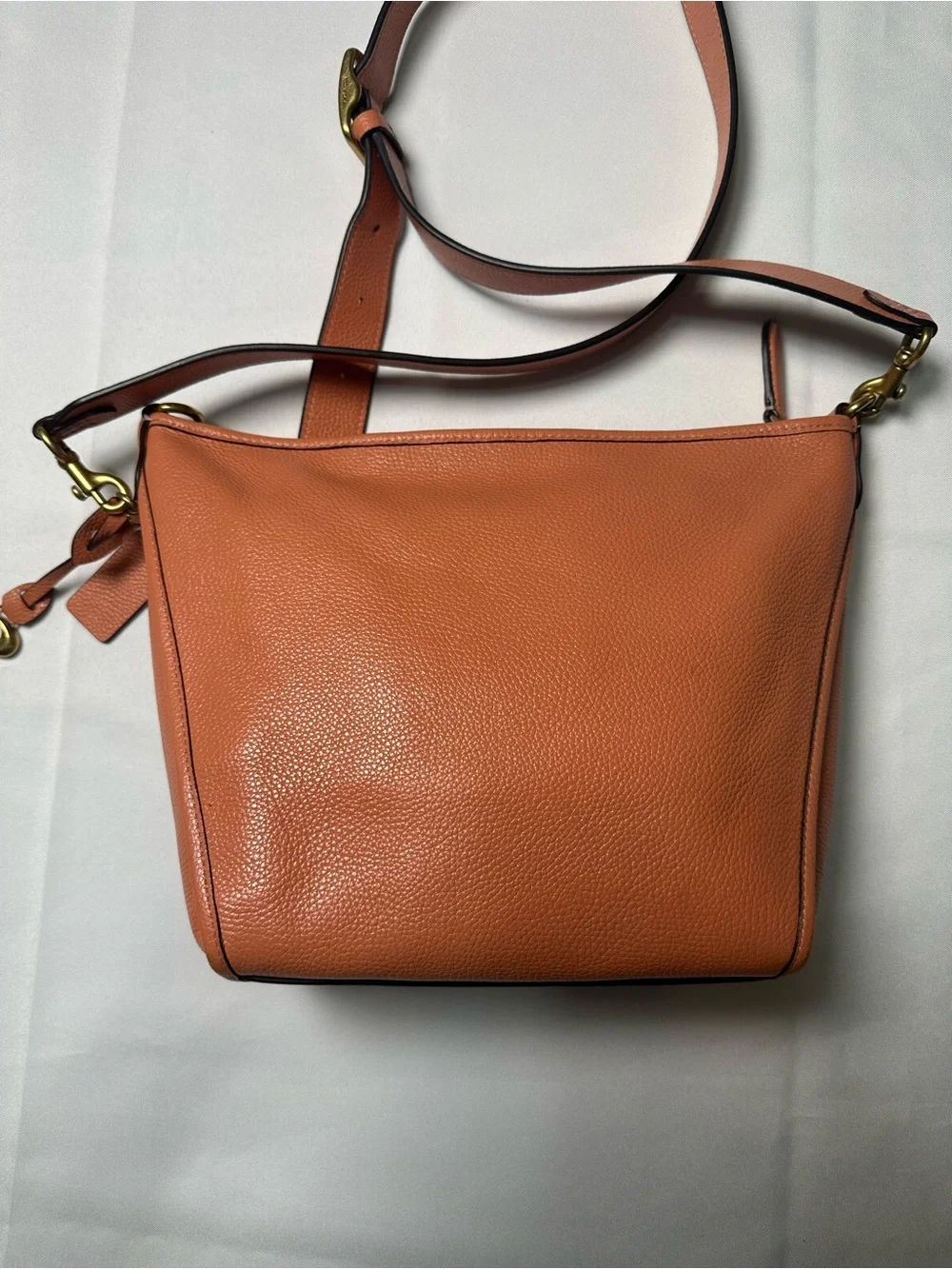 Coach Coral Orange Pebbled Leather Small Dufflet Shoulder Bag
